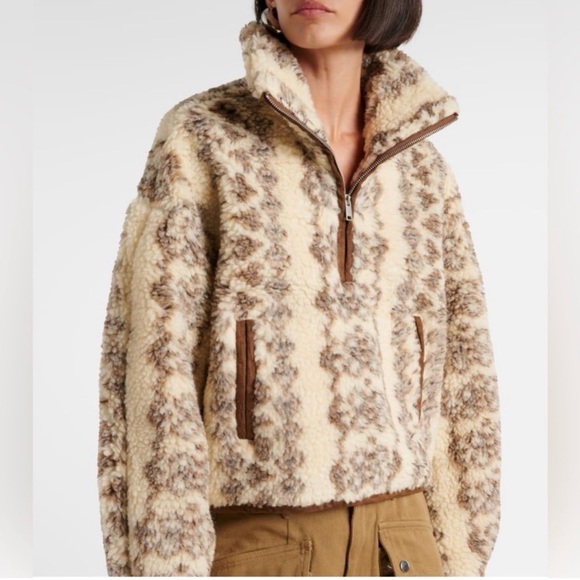 Isabel Marant Sweaters - NWT Isabel Marant Cream and Brown Patterned Sherpa Half-Zip Pullover